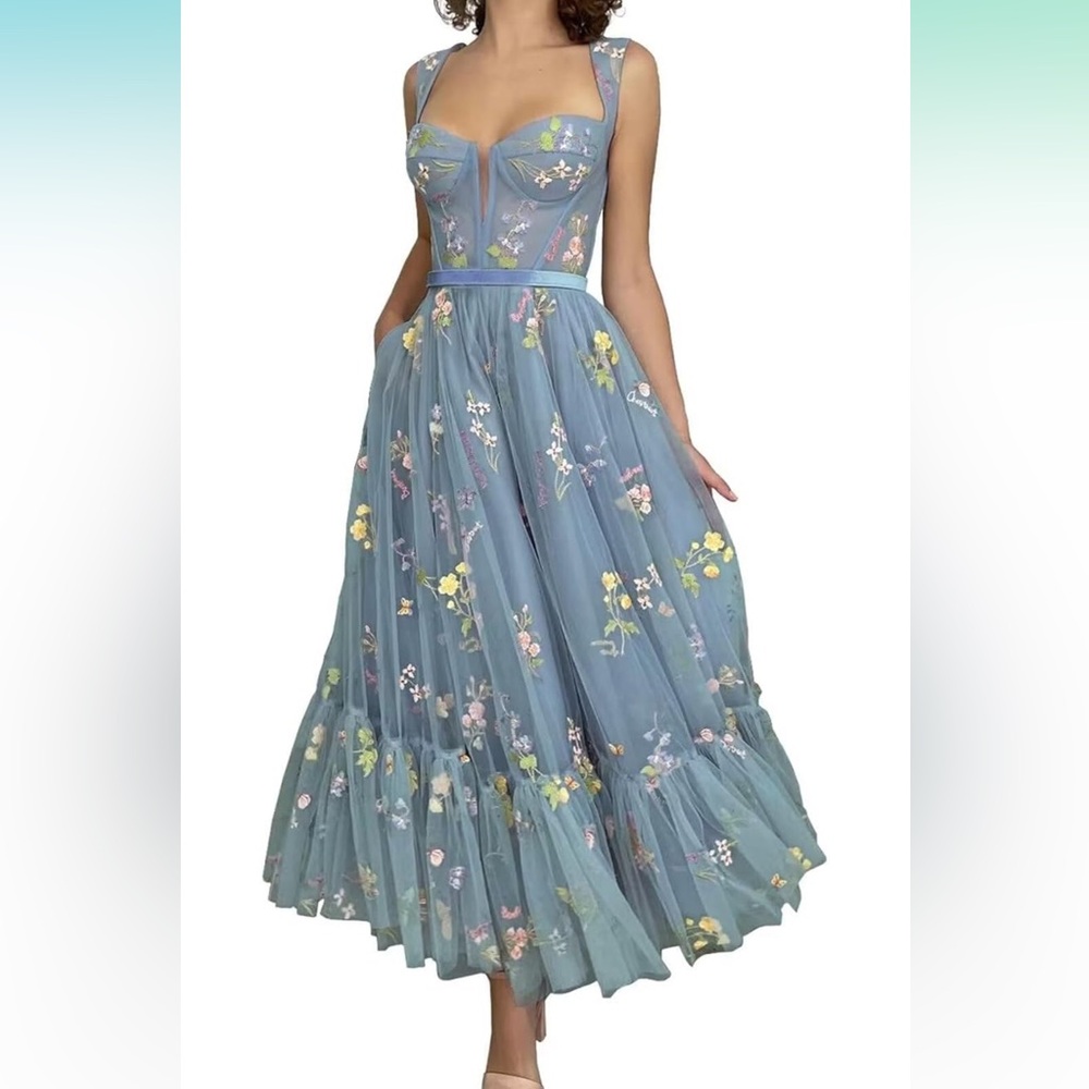 Dusty Blue Floral Dress